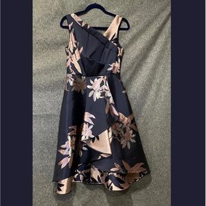 Navy & pink asymmetrical floral high low gown, women 4